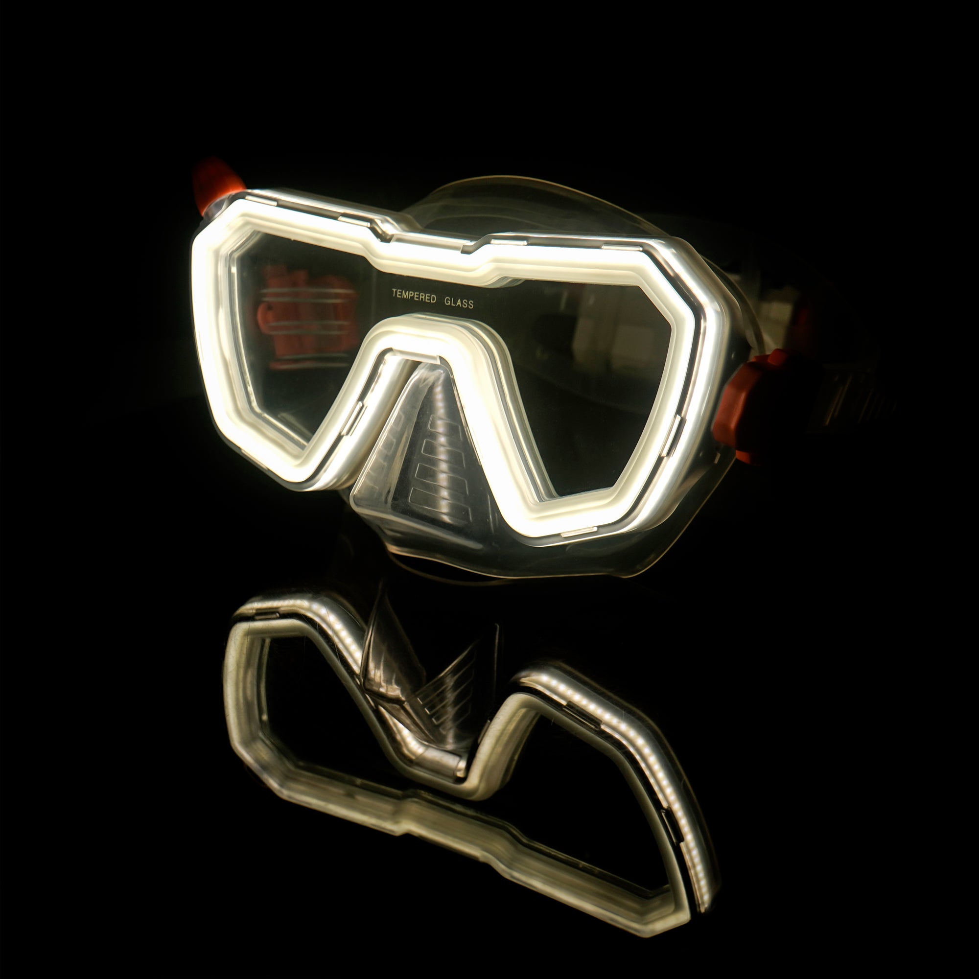 DEDEPU Luminescence Anti Fog Luxury Style Tempered Lens Diving Goggles Single Len Mask Scuba Diving Mask with Battery