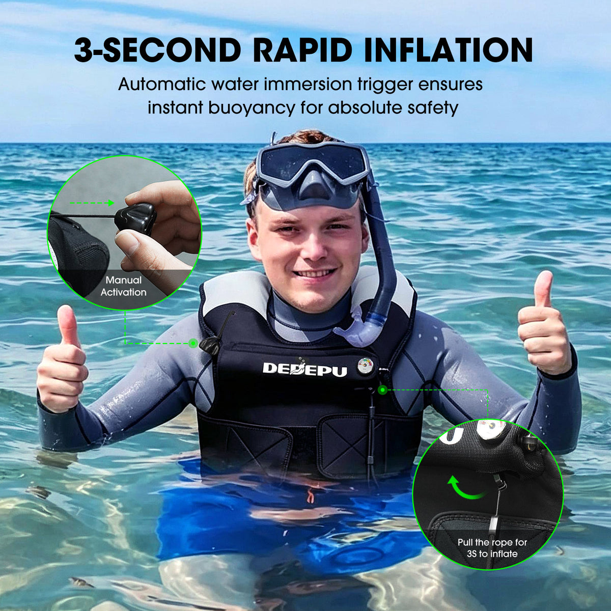 Colete de resgate de emergência para snorkel com tanque de mergulho de 0.5L