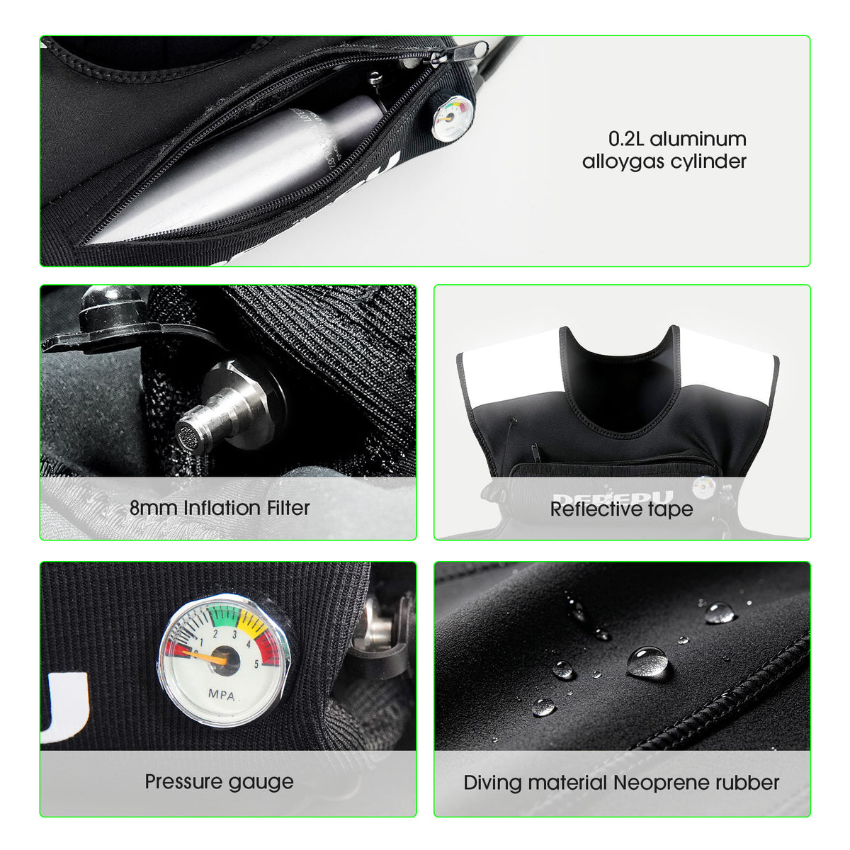 Colete de resgate de emergência para snorkel com tanque de mergulho de 0.5L