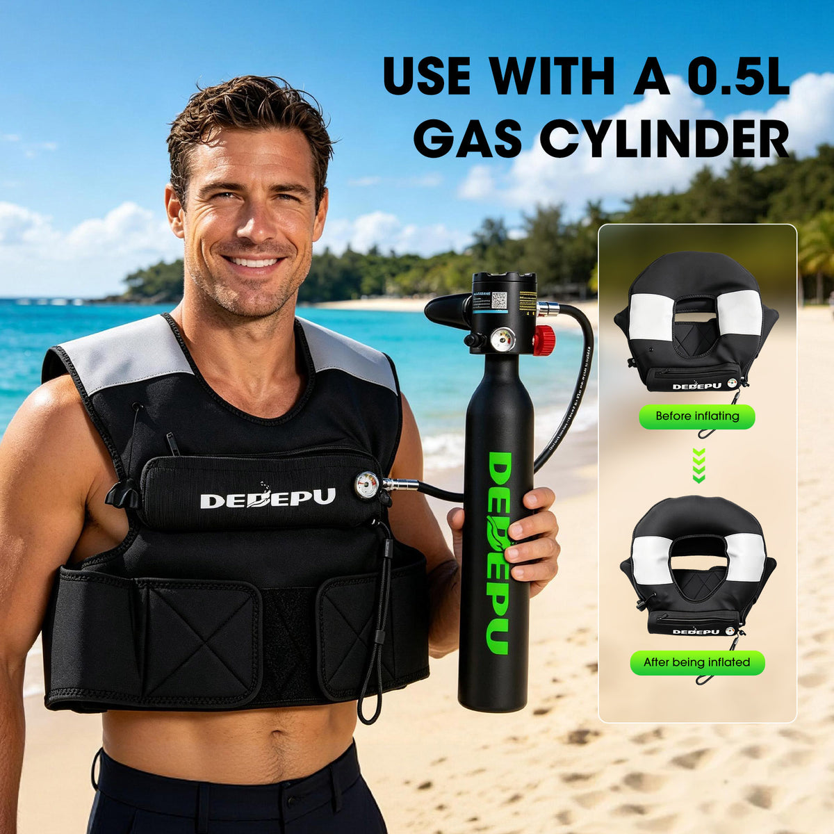 Colete de resgate de emergência para snorkel com tanque de mergulho de 0.5L