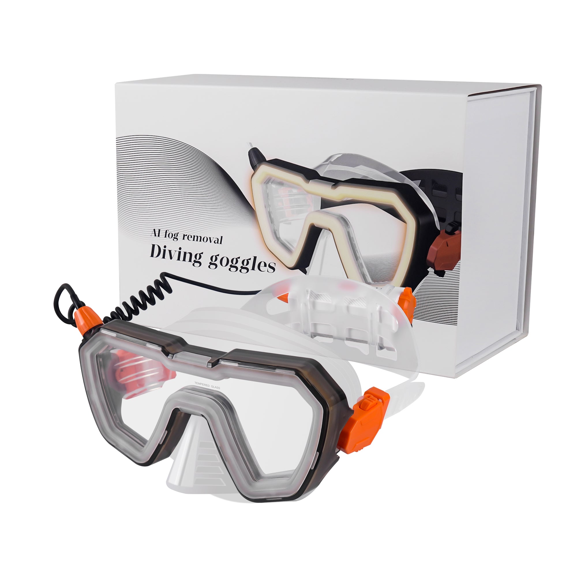 DEDEPU Luminescence Anti Fog Luxury Style Tempered Lens Swimming Goggles Single Len Mask Scuba Diving Mask with Battery