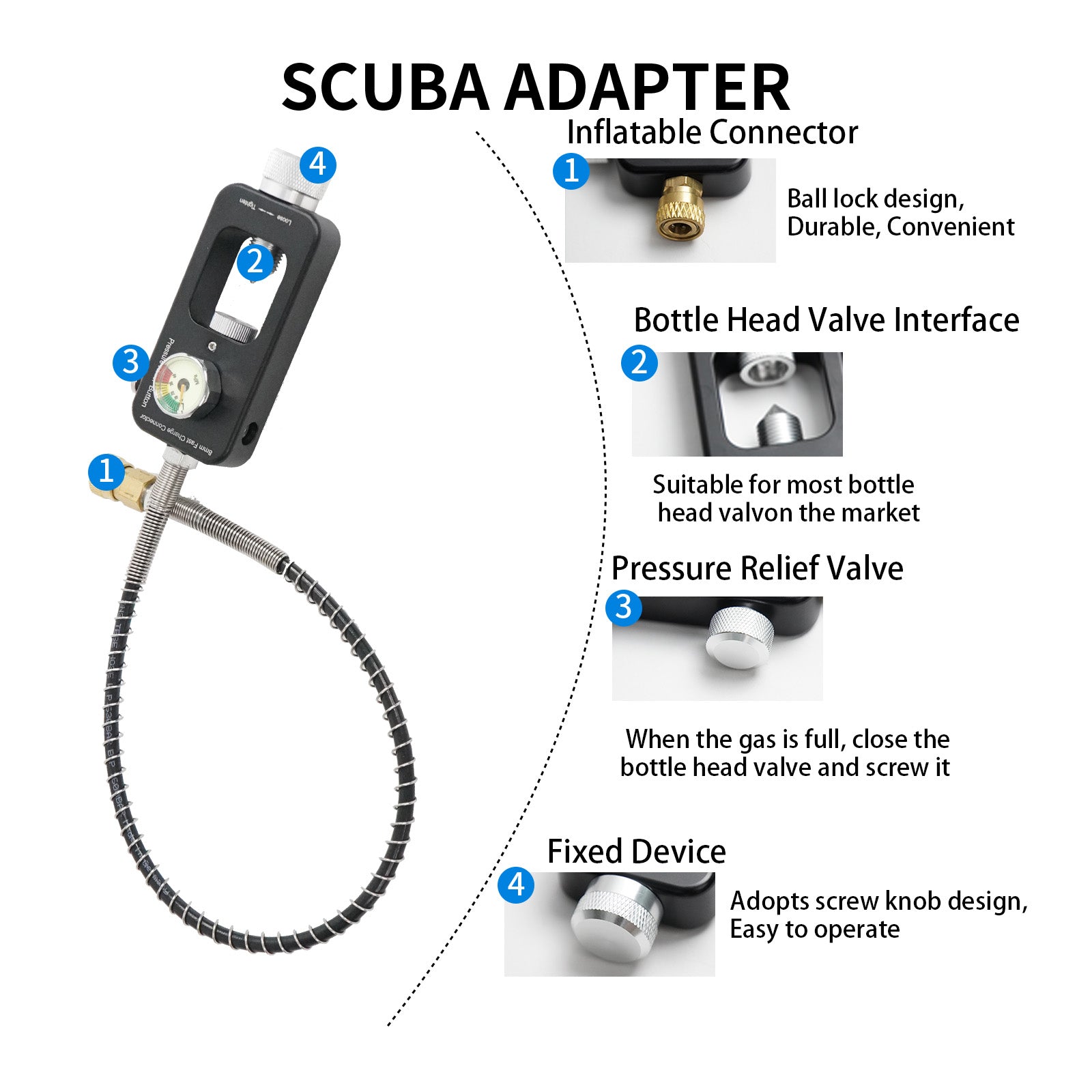 DEDEPU Watersport Scuba Tank Refill Air Conduction Adapter